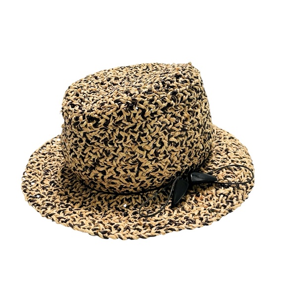 Vintage Lola Woven Raffia Sun Hat with Bow Accent - Boho Beach Fedora handmade - Picture 1 of 9